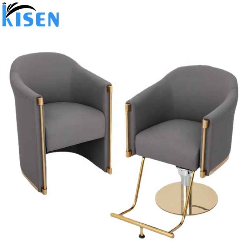 Kisen Hot Sale Salon Furniture Barbershop Hydraulic Grey Beige Black Barber Styling Armrest Chair with Stainless Steel Base
