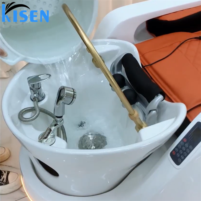KISEN High Quality Steamer Hair Washing Chair Modern Spa Head Water Therapy Electric Thai Massage Shampoo Bed for Sale