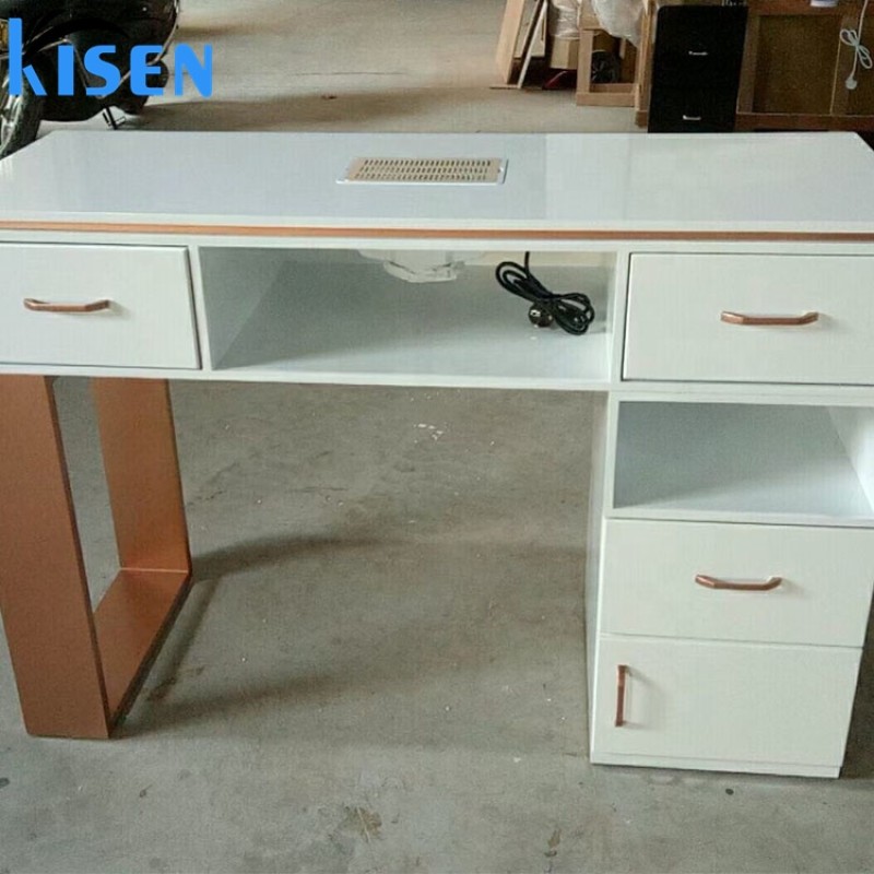 Kisen Luxury Modern Style New Quality Multi Functional Popular Rose Gold White Beauty Salon Furniture Manicure Desk Nail Tables