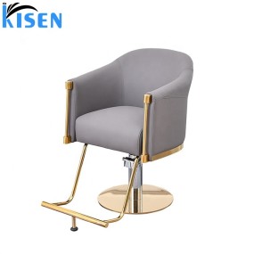 Kisen Hot Sale Salon Furniture Barbershop Hydraulic Grey Beige Black Barber Styling Armrest Chair with Stainless Steel Base