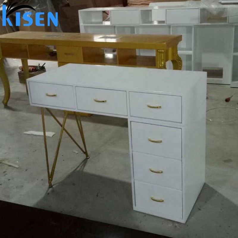 Kisen Luxury Modern Style New Quality Multi Functional Popular Rose Gold White Beauty Salon Furniture Manicure Desk Nail Tables