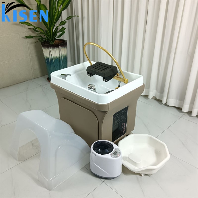 Kisen Factory Wholesale Hair Wash Salon Portable Washing Mobile Shampoo Bowl Sink Basin and Chair With Fumigation and Therapy