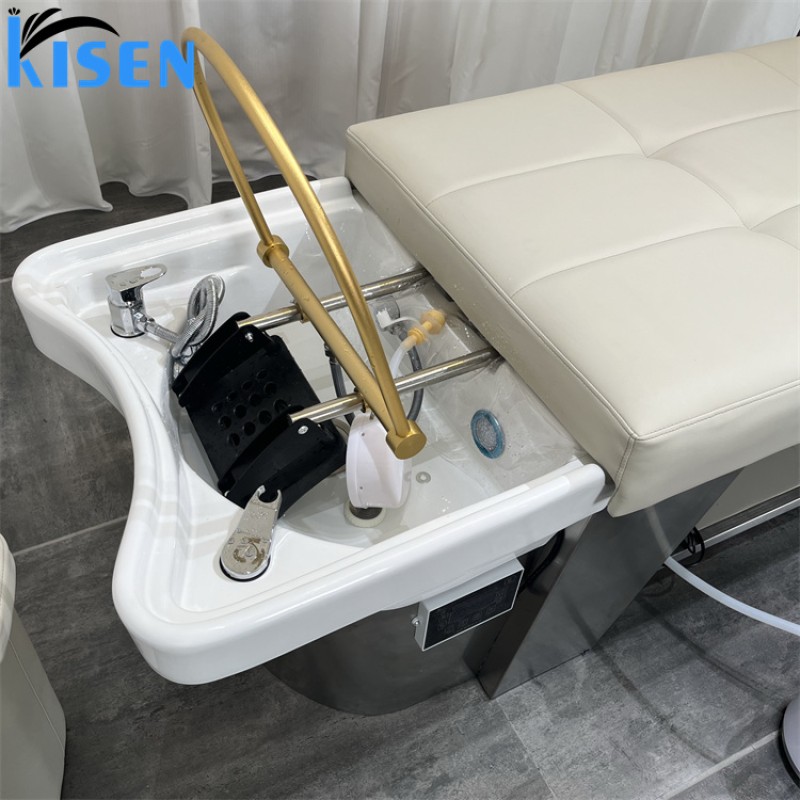 Kisen Modern Thai Style Spa Head Water Therapy Beauty Hair Salon Wooden Shampoo Bed Storage Cabinet Shampoo Chair Grey