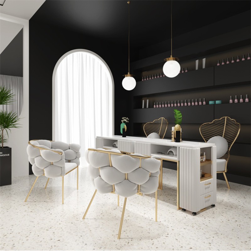 Kisen Hot Sale Color Optional Mesa Para Manicure Nail Table Desk Double Side Marble Effect Nail Tech Desk Table and Chair Set