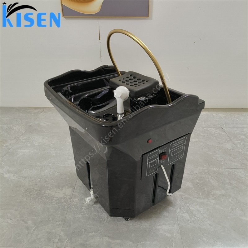 Kisen Black Portable Shampoo Sink with 60L Water tank and Water Heater with Fumigation and Water Circulation