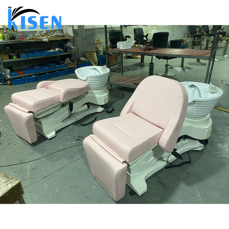Kisen High End 3 Motor Electric Adjustable Lift Salon Barber Shampoo Chair Shampoo Bowl Sink Hair Wash Bed with Massage for Sale