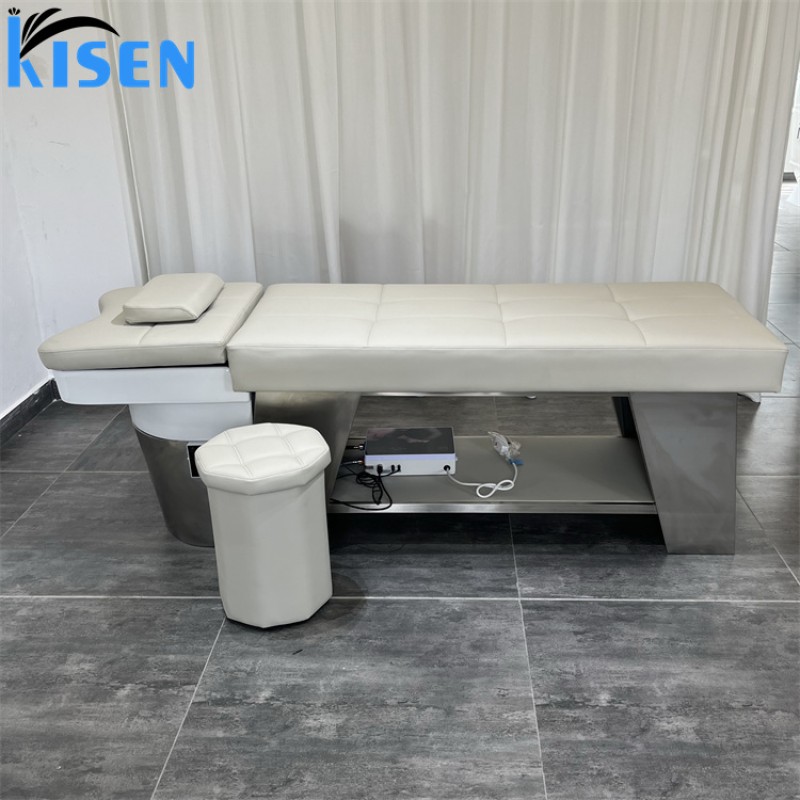 Kisen Modern Thai Style Spa Head Water Therapy Beauty Hair Salon Wooden Shampoo Bed Storage Cabinet Shampoo Chair Grey