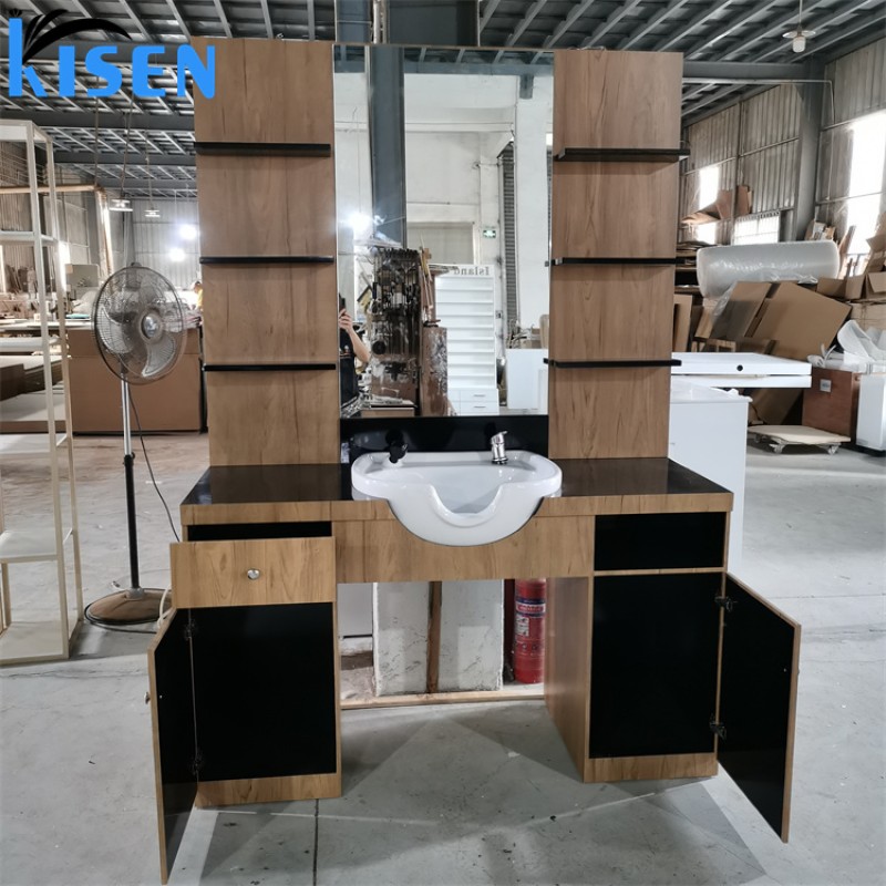 Kisen 2025 Latest Classic Heavy Duty Hair Salon Styling Stations Commercial Barber Stations Beauty Mirror Bathroom Hospital