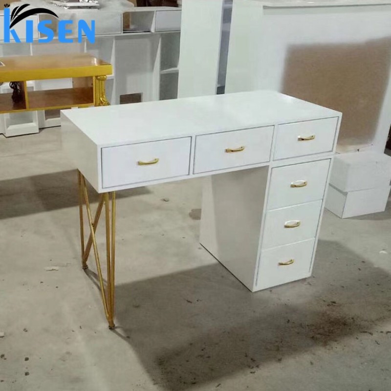 Kisen Luxury Modern Style New Quality Multi Functional Popular Rose Gold White Beauty Salon Furniture Manicure Desk Nail Tables
