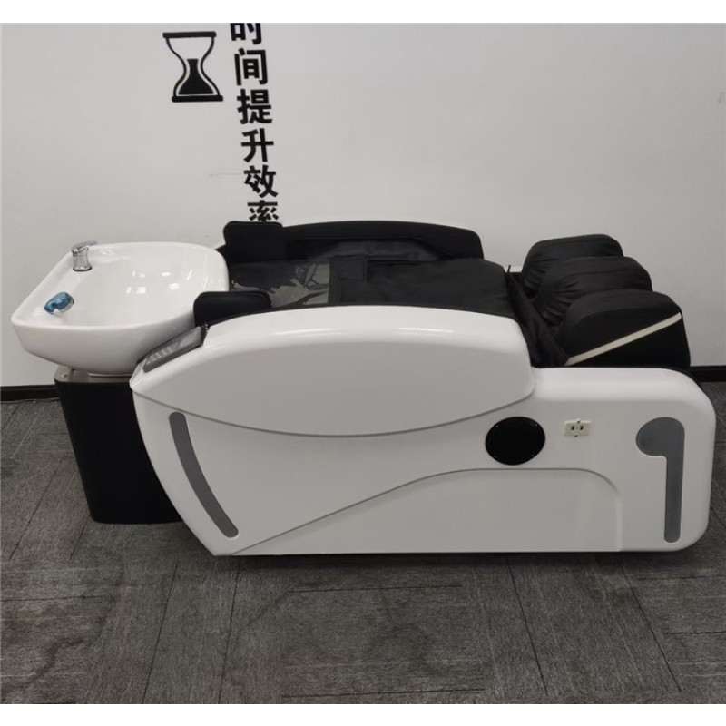 Kisen Modern Luxury White Customize logo Shampoo Bowl Chair with Back Washing Sink with Head Spa Fimigation for Barber Shop