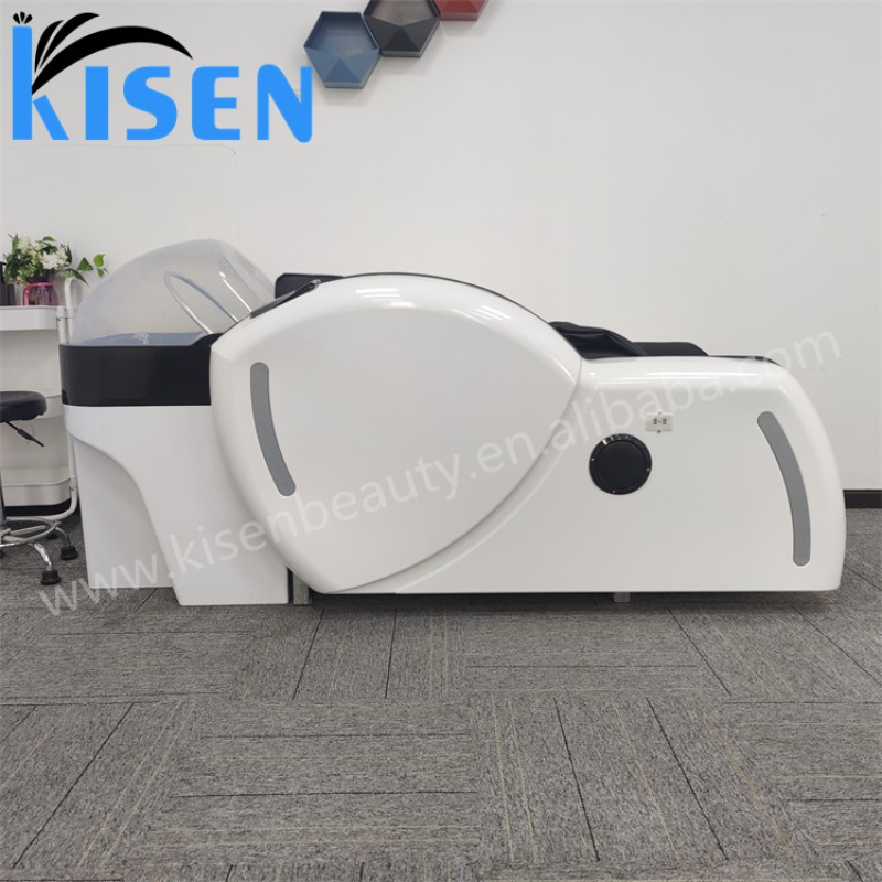 Kisen Luxury Automatic Electric Spa Head Water Therapy Shampoo Bed Hair Washing Massage Chair Shampoo Bed with Bowl Steamer