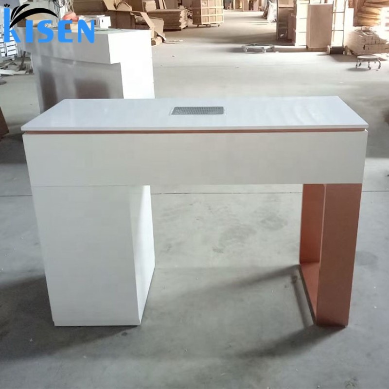 Kisen Luxury Modern Style New Quality Multi Functional Popular Rose Gold White Beauty Salon Furniture Manicure Desk Nail Tables