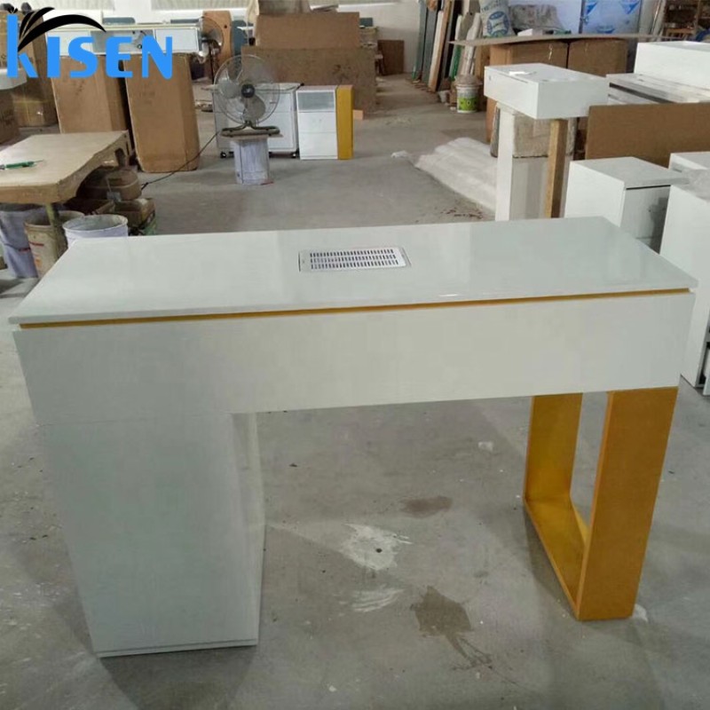 Kisen Luxury Modern Style New Quality Multi Functional Popular Rose Gold White Beauty Salon Furniture Manicure Desk Nail Tables