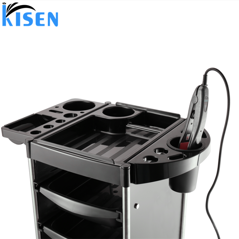 Kisen Good Quality Beauty Storage Cart Hair Dryer Holder Stylist Equipment Lockable Rolling Wheels Salon Trolley