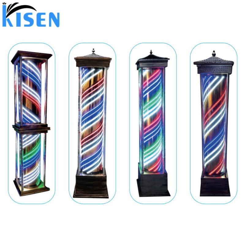 Kisen Salon Furniture Barber Shop Poles Black Barber Shop Sign Pole Light Hair Salon Equipment for Sale