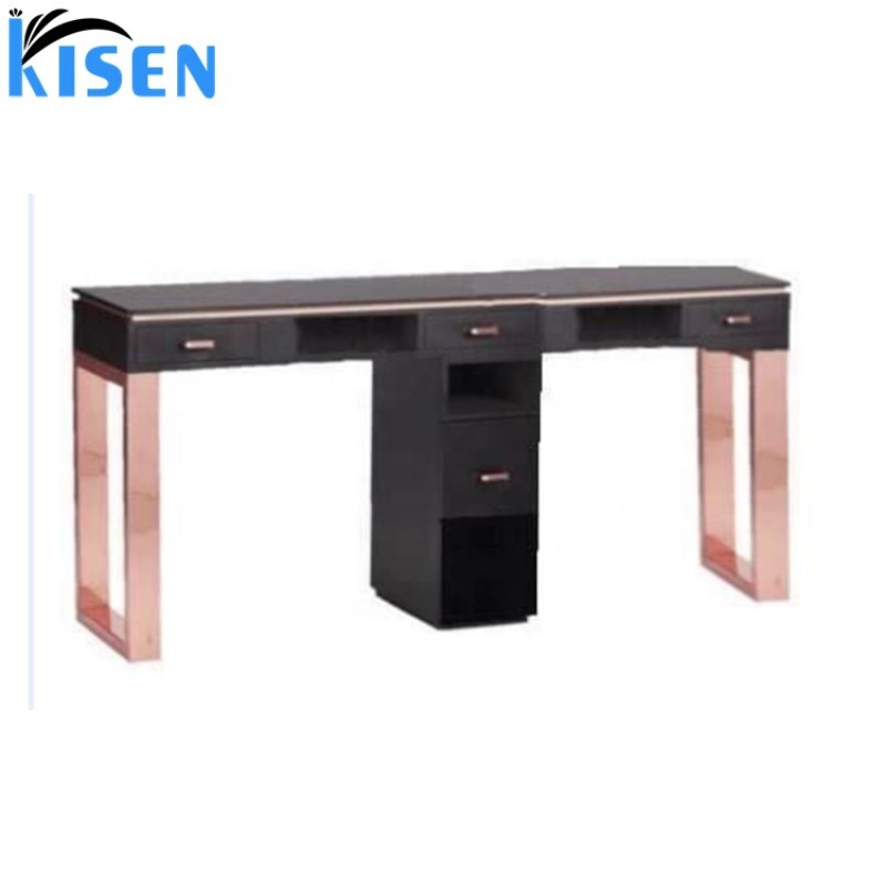 Kisen Beauty SPA Salon Furniture Rose Gold Color Modern Nail Table Salon Manicure Table and Nail Tables for Sale