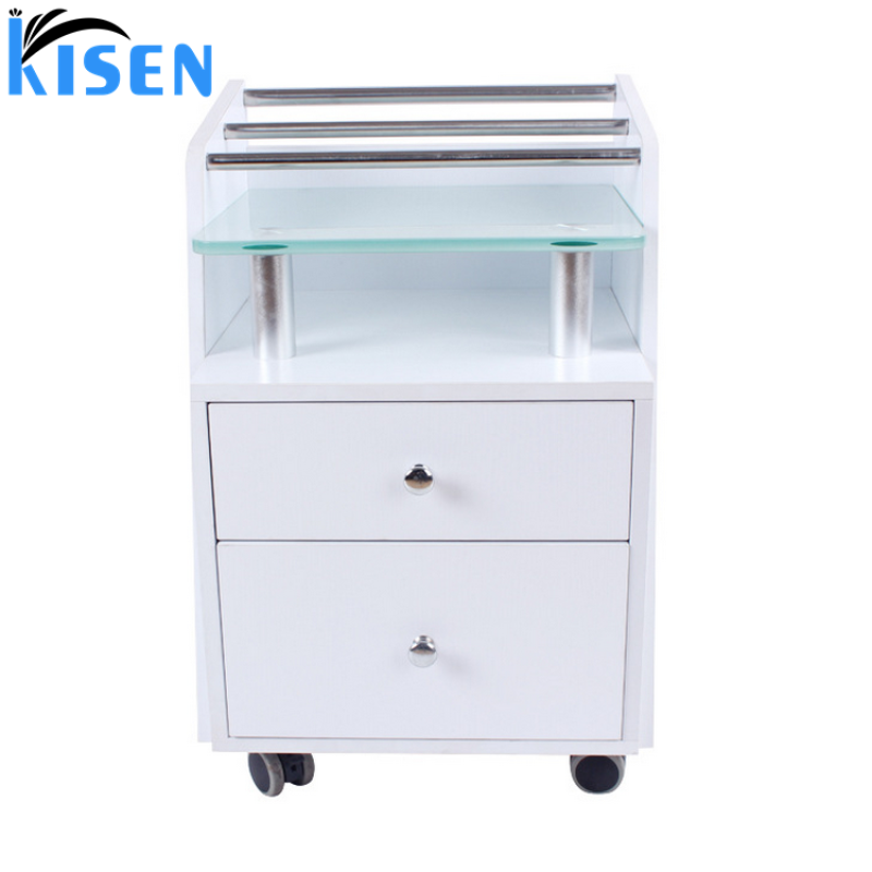 Kisen Professional Salon Hairdressing Rolling Trolley White Hair Color Mobile Hair Extension Cart Hot Sale for Living Room