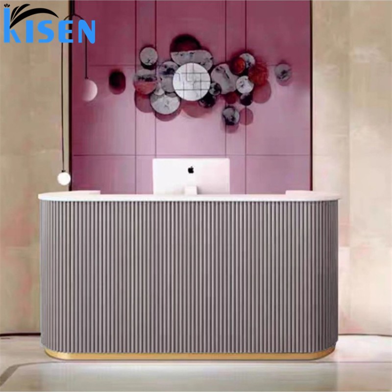 Kisen Front Counter Desk with Display Modern pink White 120cm 100cm 160cm Customizable Size Reception Table for Ready to Ship