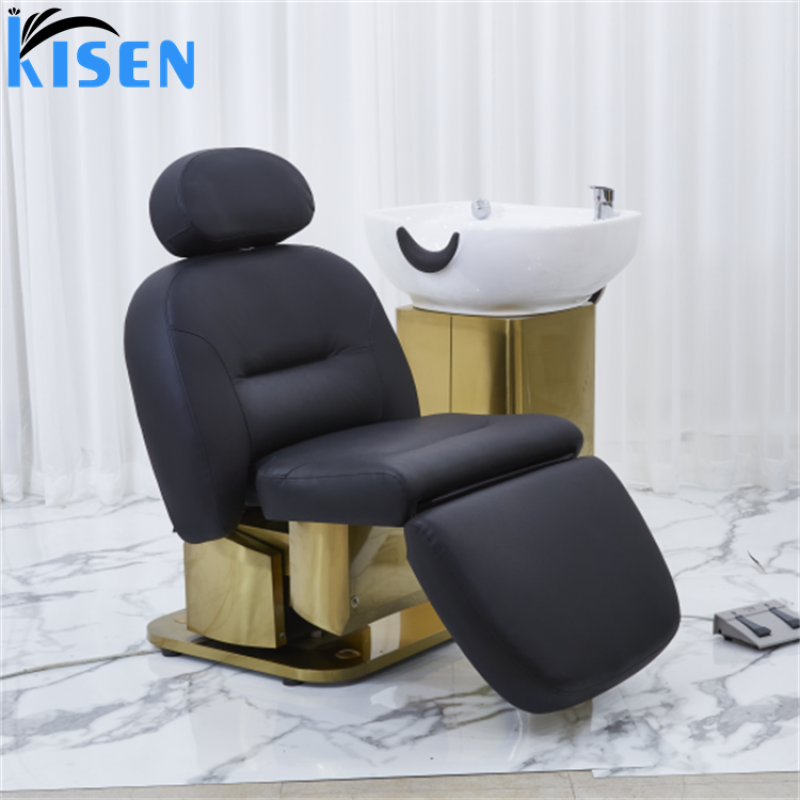 Kisen Hot Sale Color Custom Hair Salon Comfortable Lying Massage Furniture Washing Bed Shampoo Chair With Bowlasin