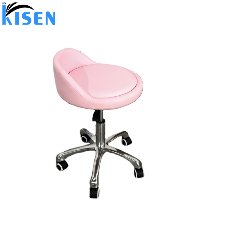 Kisen Foshan Manufacturer Small pink Luxury  Hydraulic Pedicure Stool Chair Height Adjustable with Wheels