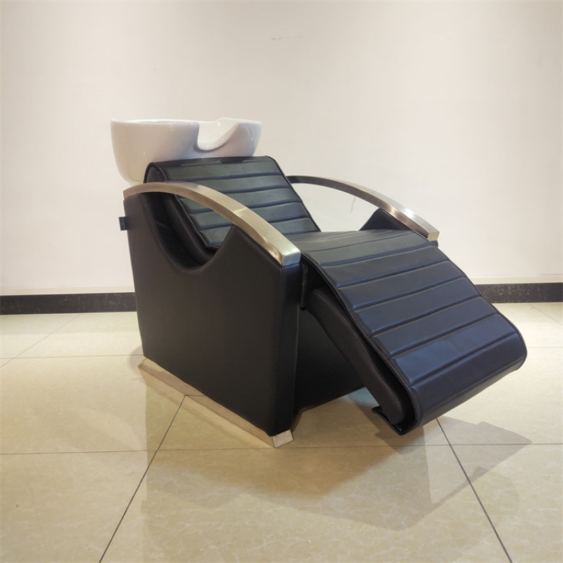 Kisen Ornate Hair and Beauty Salon Furniture Shampoo Black Massage Electric Chair with Ceramic White Bowl Sink for Sale