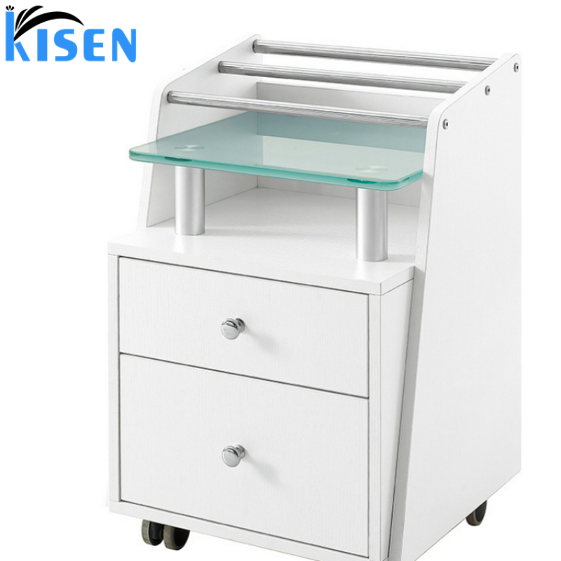 Kisen Professional Salon Hairdressing Rolling Trolley White Hair Color Mobile Hair Extension Cart Hot Sale for Living Room