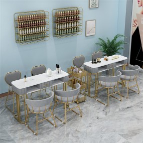 Kisen Light Luxury Marble Top Modern Design Economic Iron Salon Furniture Manicure Nail Table