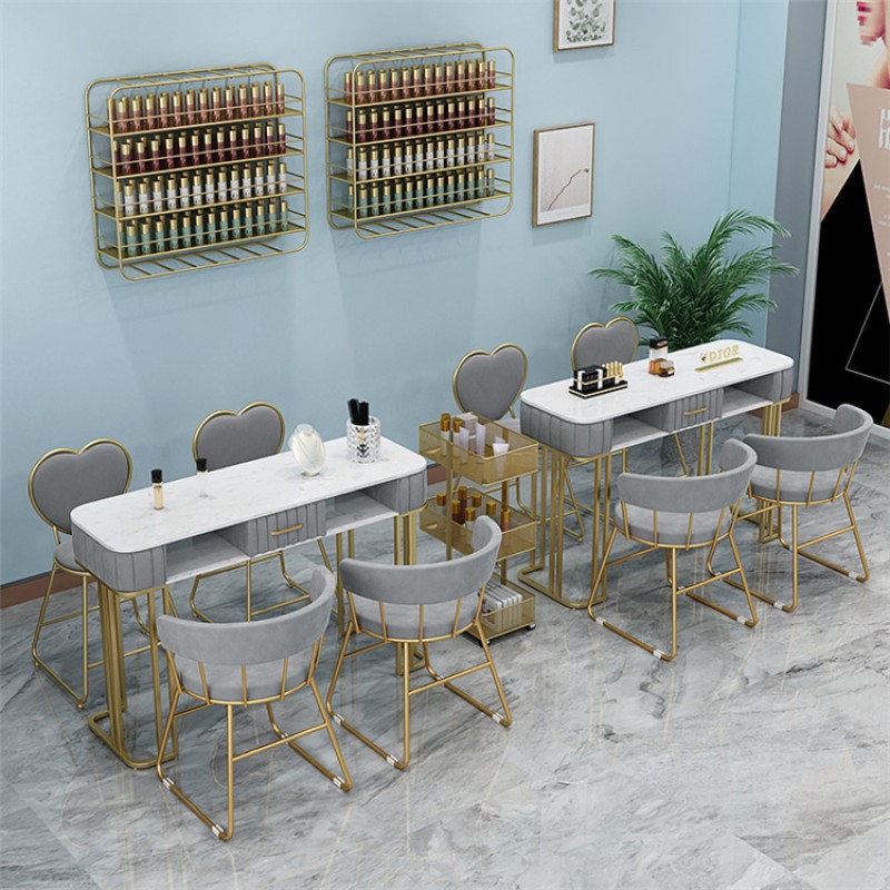Kisen Light Luxury Marble Top Modern Design Economic Iron Salon Furniture Manicure Nail Table