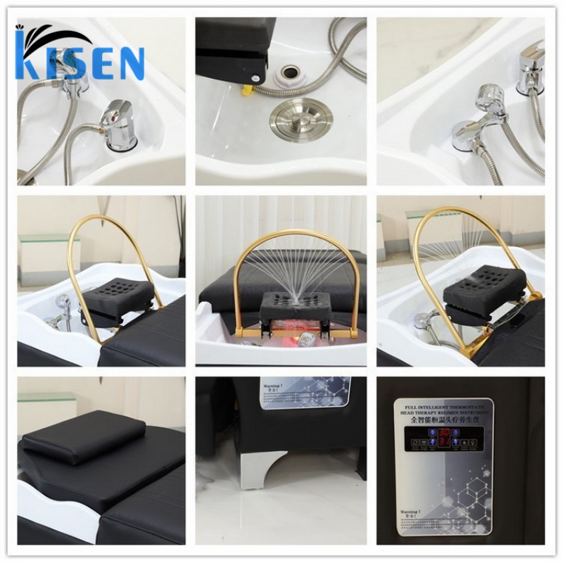Kisen Modern Shampoo Bed Hair Salon Washing Chair Shampoo Bed with Water Circulation and Steamer Salon Shampoo Bowl and Ch