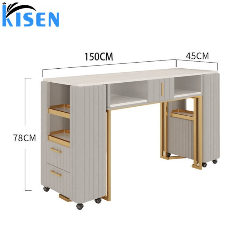 KISEN High Quality Spa Beauty Salon Furniture Modern Manicure Table Manucure Cheap Nail Desk Station with 2 Chairs