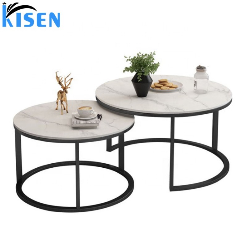 Luxury White Round Reception Table Waiting Room Table Coffee Table Set with Gold Legs for Beauty Salon