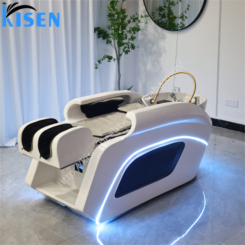 KISEN Multifunctional Salon Equipment Electric Hair Washing Chair Head Spa Water Therapy Full Body Massage Lay Down Shampoo Bed