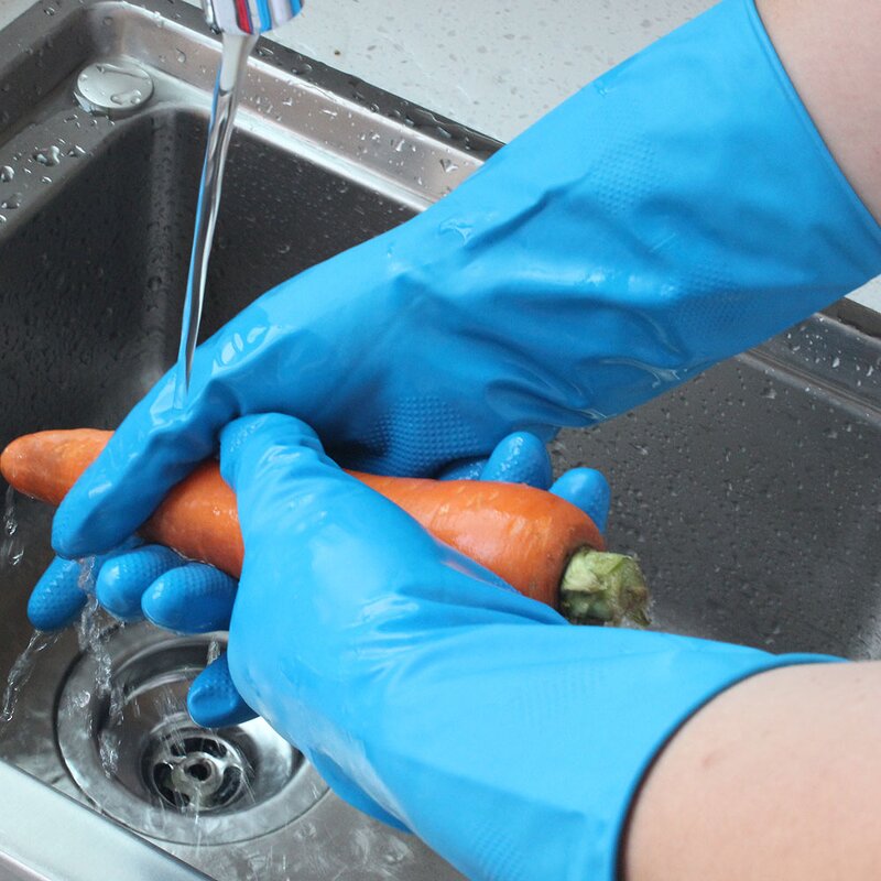 Kitchen Cleaning Gloves Manufacturer - Blue Reusable Rubber Custom Made