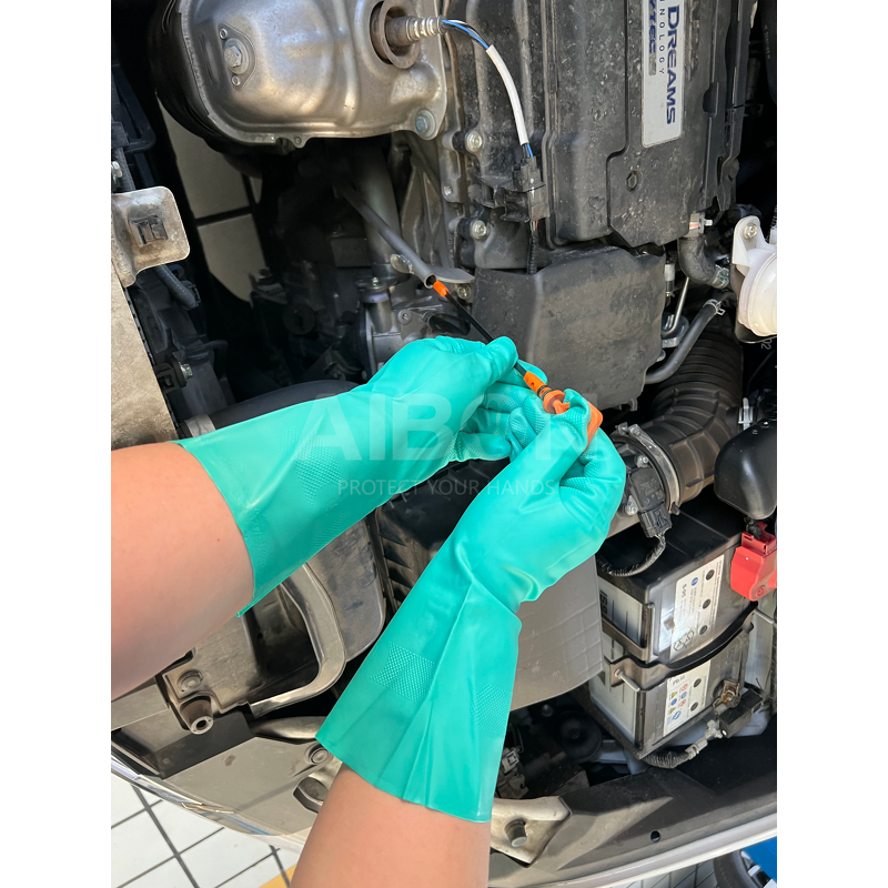 Nitrile Work Gloves Manufacturer - Green Extended Cuff Chemical Resistant