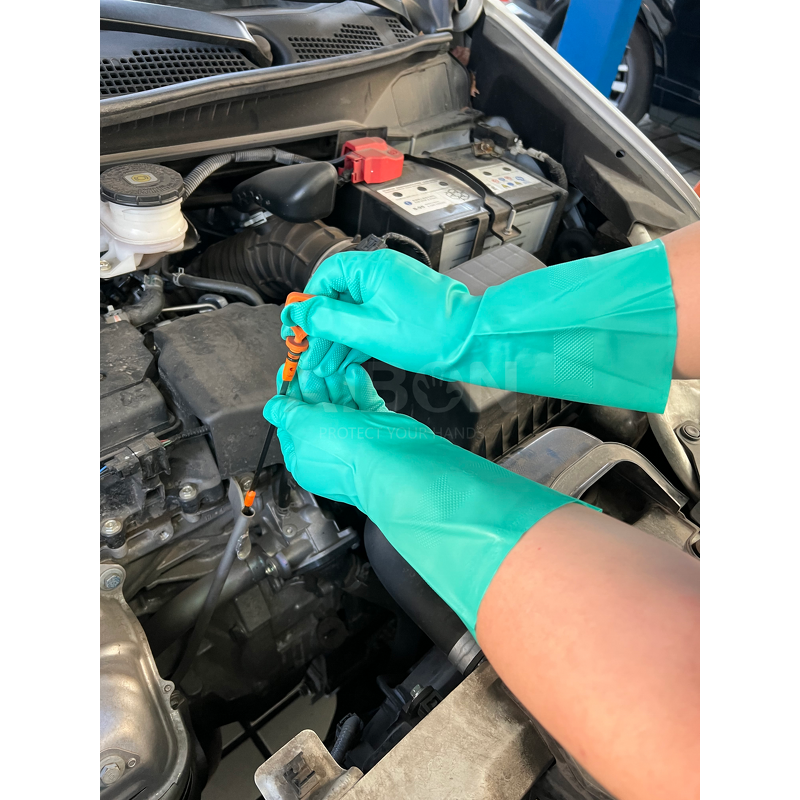 Nitrile Work Gloves Manufacturer - Green Extended Cuff Chemical Resistant