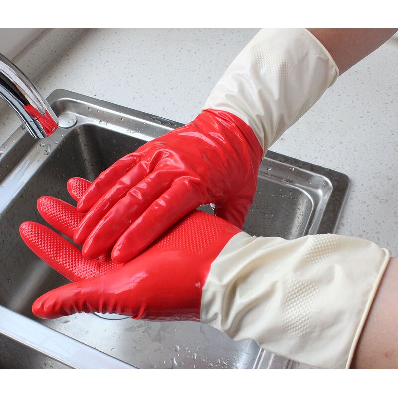 Latex Work Gloves Manufacturer - Custom Long Cuff Flocklined Household Gloves