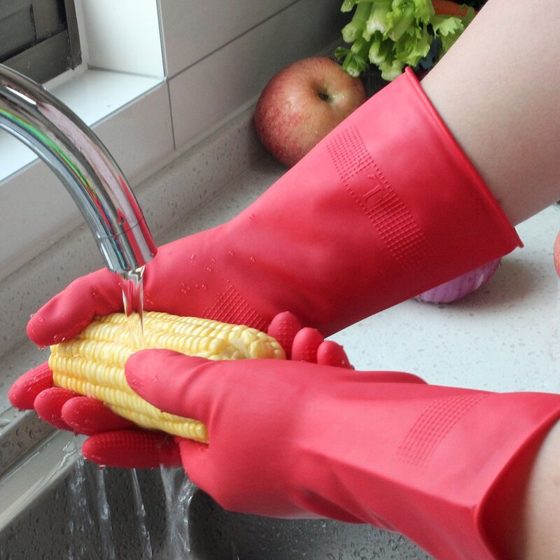 Kitchen Gloves Manufacturer - Red Latex Rubber Dish Wash Hand Gloves