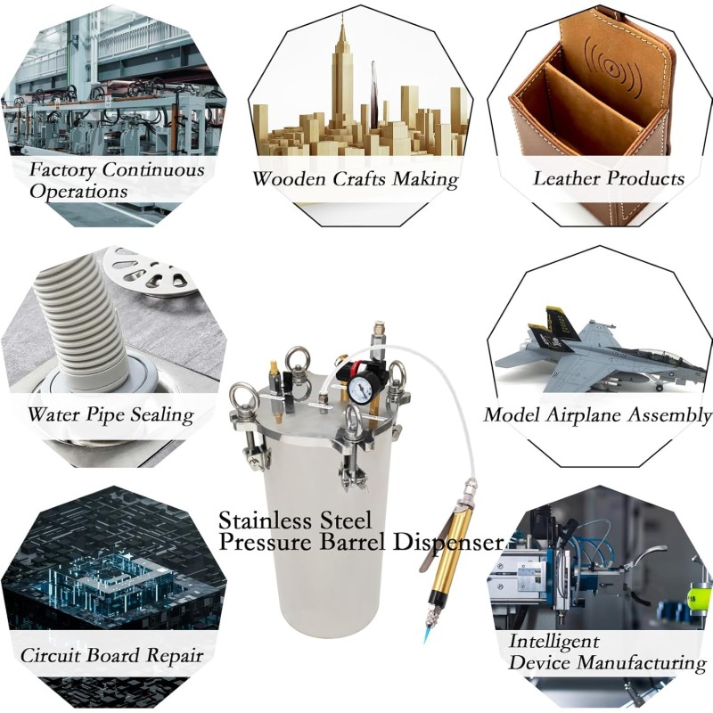 Yollex 5L Stainless Steel Bucket Handhold Glue Dot Dispenser Safety Valve Pressure Tank for Fluid Dispensing Glue Dispensing