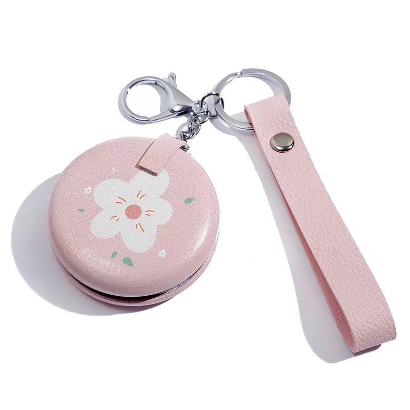 Portable Keyring Pocket Mirror 4 Color Makeup Handle Mirror 7cm Travel Handheld Metal Pocket Mirrors