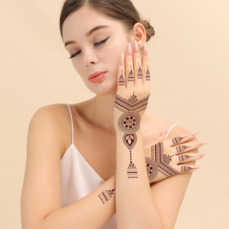 2025 Henna Tattoo Stickers India Style Semi Permanent Arm Hand Water Transfer Temporary Tattoo