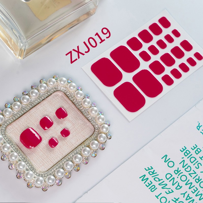 22pcs Red Toenail Sticker with Tool Polish Nail Art Self Adhesive Foot Stick on Gel Nail Sticker