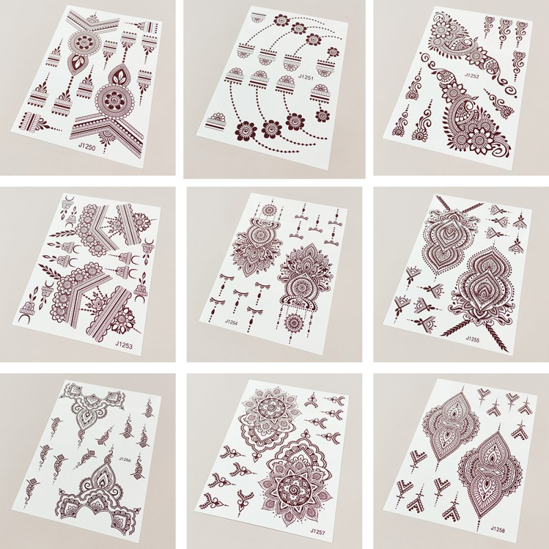 2025 Henna Tattoo Stickers India Style Semi Permanent Arm Hand Water Transfer Temporary Tattoo