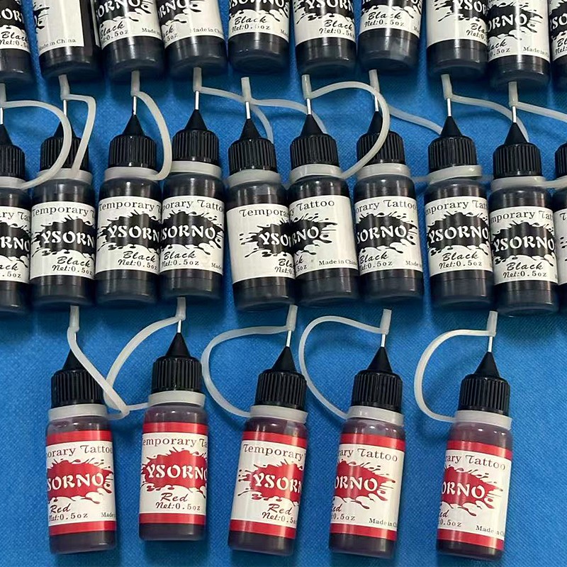 Temporary Tattoo Ink and Stencils for Adults Teens Kids, Temporary Tattoo Kit Skin Friendly - Black Red Brown