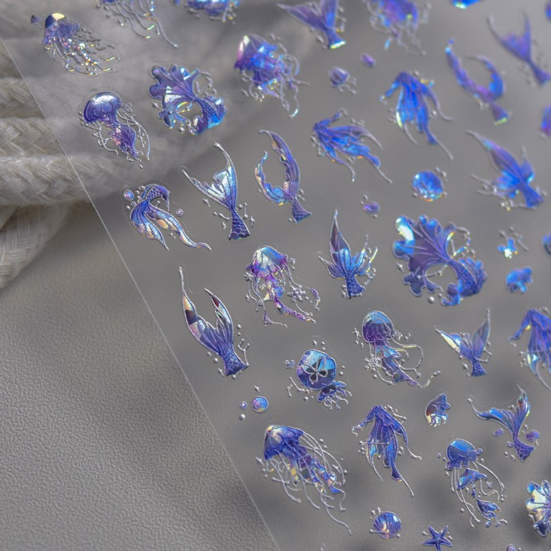 Laser Color Embossment Nail Sticker Nail Art Butterfly Beauty Tail Decoration Self-Adhesive Nail Sticker