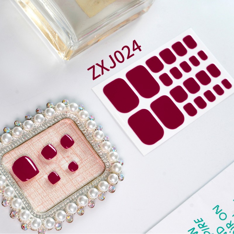 22pcs Red Toenail Sticker with Tool Polish Nail Art Self Adhesive Foot Stick on Gel Nail Sticker