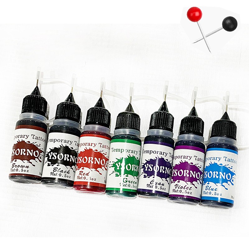 Temporary Tattoo Ink and Stencils for Adults Teens Kids, Temporary Tattoo Kit Skin Friendly - Black Red Brown