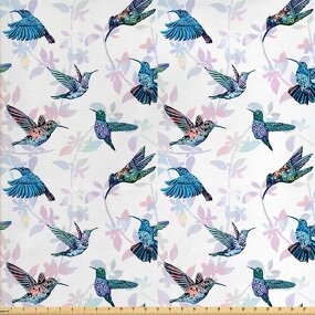 Bird Fabric Supplier - Blue White Surreal Flying Hummingbirds