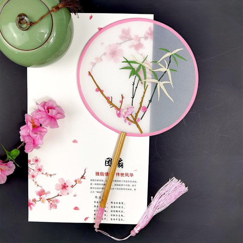 Embroidery Fan Supplier - Single Side Round Classical Cheongsam Dance