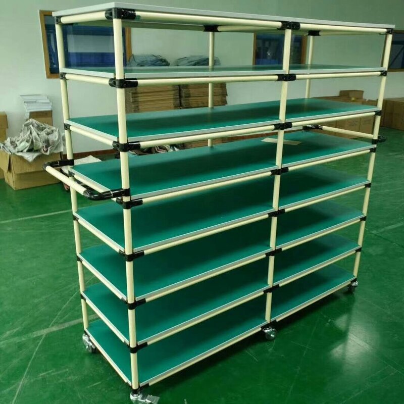 Lean Pipe Workbench with Shelf Supplier - Heavy Duty Assembly Line Operation Table