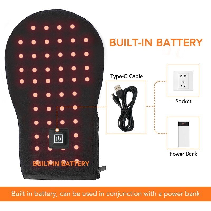 Kinreen Led Light Therapy Device 660nm 850nm Infrared Light Therapy Built-in Battery Gloves for Hand Care